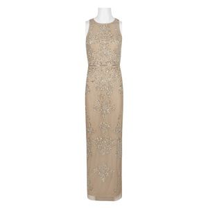 Adrianna Papell Embellished Gown Champagne Gold